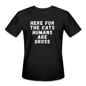 ICI POUR LES CHATS, LES HUMAINS SONT DÉGOÛTANTS, DRÔLES, AMUSANTS - T-Shirt Performance pour hommes - noir - Devant - Jackson (183cm)
