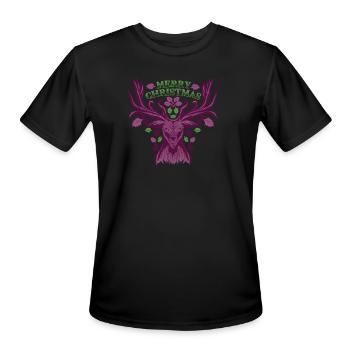 Deer Merry Christmas Reindeer Head Stag Antler - Men's Moisture Wicking Performance T-Shirt - black - Front - Jackson (183cm)
