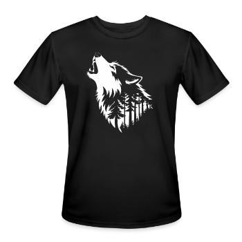 Howling Wolf & Forest Silhouette - Men's Moisture Wicking Performance T-Shirt - black - Front - Jackson (183cm)