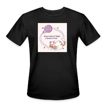 Loving Playful Cat Illustration - Men's Moisture Wicking Performance T-Shirt - black - Front - Jackson (183cm)