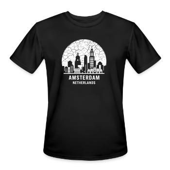 Amsterdam Skyline Silhouette Design - Men's Moisture Wicking Performance T-Shirt - black - Front - Jackson (183cm)