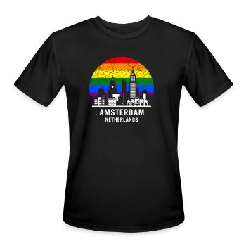 Amsterdam Skyline Rainbow Illustration - Men's Moisture Wicking Performance T-Shirt - black - Front - Jackson (183cm)