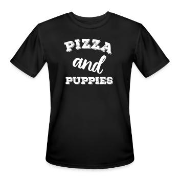 Pizza and Puppies Funny Quote - Men's Moisture Wicking Performance T-Shirt - black - Front - Jackson (183cm)