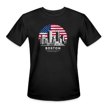 Boston Skyline Flag Emblem - Men's Moisture Wicking Performance T-Shirt - black - Front - Jackson (183cm)