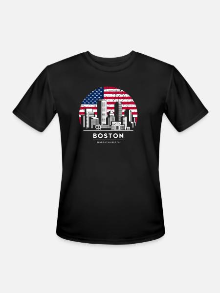 Boston Skyline Flag Emblem - Men's Moisture Wicking Performance T-Shirt - black