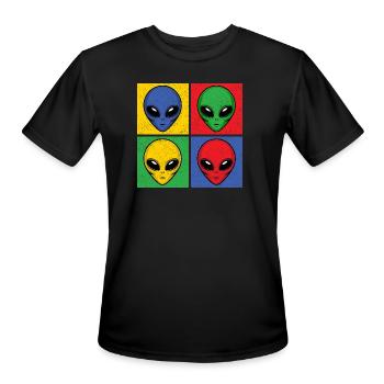 Aliens Pop-Art Popart Vintage Alien Heads Faces - Men's Moisture Wicking Performance T-Shirt - black - Front - Jackson (183cm)