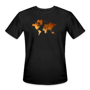 World map golden earth design - Men's Moisture Wicking Performance T-Shirt - black - Front - Jackson (183cm)