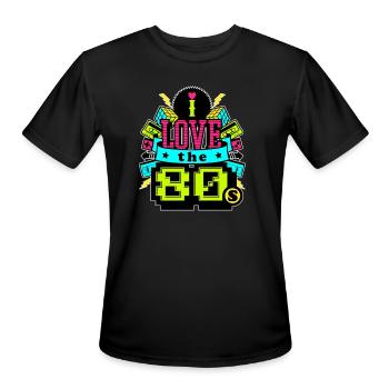 I Love the 80s Neon Heart Nostalgic Retro Graphic - Men's Moisture Wicking Performance T-Shirt - black - Front - Jackson (183cm)