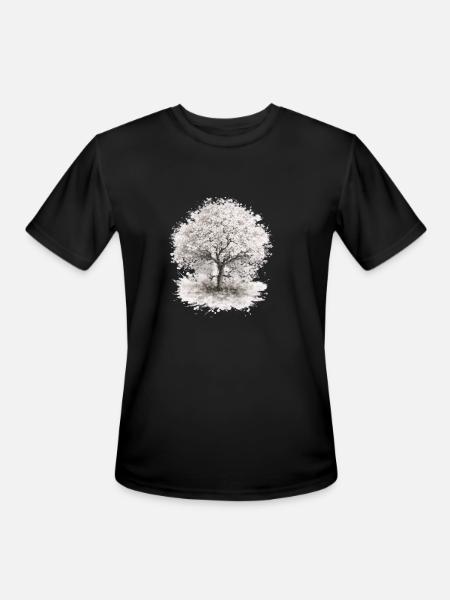 Cherry Blossom Tree – Monochrome Botanical - Men's Moisture Wicking Performance T-Shirt - black