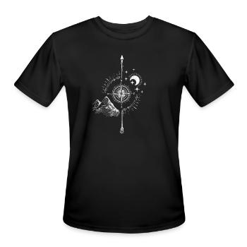 Sketched Compass, Mountain & Night Sky - Men's Moisture Wicking Performance T-Shirt - black - Front - Jackson (183cm)