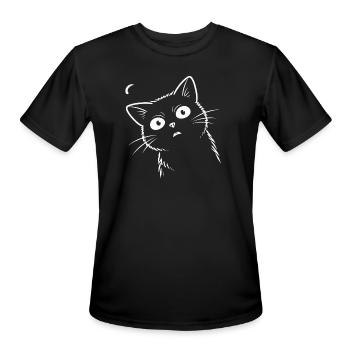 Surprised cat. - Men's Moisture Wicking Performance T-Shirt - black - Front - Jackson (183cm)