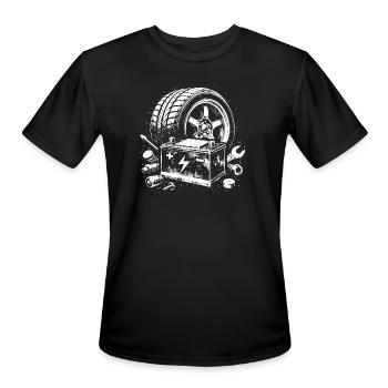 Car Tire Battery Workshop Mechanic Design - Men's Moisture Wicking Performance T-Shirt - black - Front - Jackson (183cm)