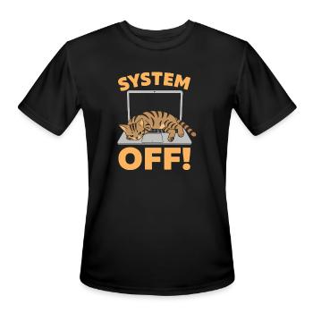 Funny System Off Sleepy Cat Laptop Tech Office - Men's Moisture Wicking Performance T-Shirt - black - Front - Jackson (183cm)