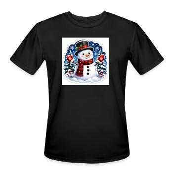 Snowman Plaid Scarf Winter Cheer - Men's Moisture Wicking Performance T-Shirt - black - Front - Jackson (183cm)