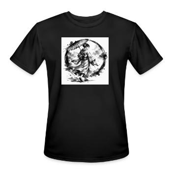 Sumi-e Geisha in Ink Circle - Men's Moisture Wicking Performance T-Shirt - black - Front - Jackson (183cm)