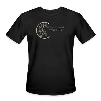 Good Things Take Time Botanical Logo - Men's Moisture Wicking Performance T-Shirt - black - Front - Jackson (183cm)