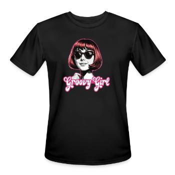 Groovy Girl - Pink Retro Mod Bob & Sunglasses - Men's Moisture Wicking Performance T-Shirt - black - Front - Jackson (183cm)