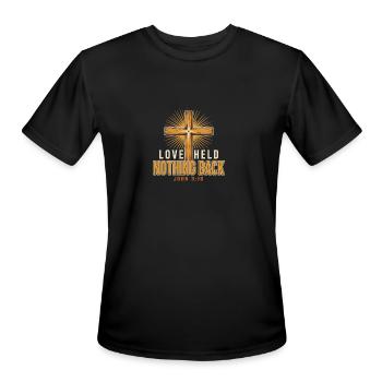 Love Held Nothing Back – John 3:16 - Men's Moisture Wicking Performance T-Shirt - black - Front - Jackson (183cm)