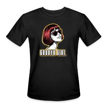 Groovy Girl - Retro Red Hair Pop Art Illustration - Men's Moisture Wicking Performance T-Shirt - black - Front - Jackson (183cm)