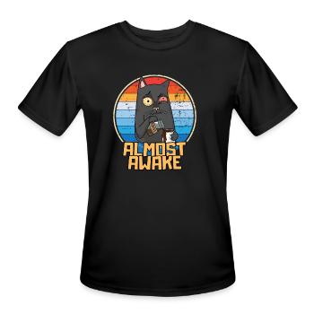 Almost Awake - Tired Coffee Cat - Men's Moisture Wicking Performance T-Shirt - black - Front - Jackson (183cm)