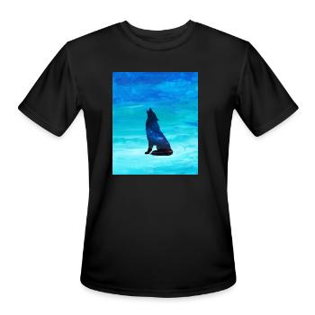 Howling Wolf, Howling Dog in Watercolor Background - Men's Moisture Wicking Performance T-Shirt - black - Front - Jackson (183cm)