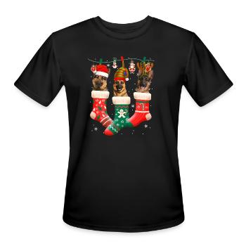 Christmas German Shepherd Sock - Men's Moisture Wicking Performance T-Shirt - black - Front - Jackson (183cm)