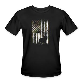 Camo US Flag Deer Elk Buck Camoflage Hunting Hunte - Men's Moisture Wicking Performance T-Shirt - black - Front - Jackson (183cm)