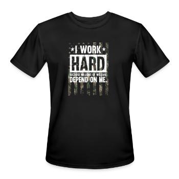 I Work Hard Camo American Flag Veteran Military - Men's Moisture Wicking Performance T-Shirt - black - Front - Jackson (183cm)