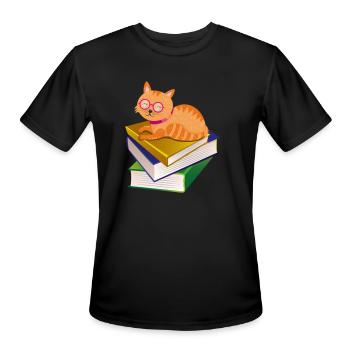 Book Lover Books and Cat - Men's Moisture Wicking Performance T-Shirt - black - Front - Jackson (183cm)