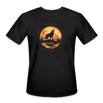 Howling Wolf Funny Animal Wolf And Moon T Shirt - Men's Moisture Wicking Performance T-Shirt - black - Front - Jackson (183cm)