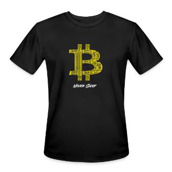Bitcoin Never Sleeps Bitcoin BTC Crypto Currency - Men's Moisture Wicking Performance T-Shirt - black - Front - Jackson (183cm)