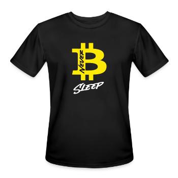 Bitcoin Never Sleeps Bitcoin BTC Crypto Currency - Men's Moisture Wicking Performance T-Shirt - black - Front - Jackson (183cm)