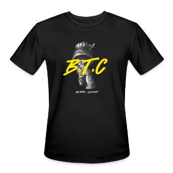 Bitcoin Never Sleeps Bitcoin BTC Crypto Currency - Men's Moisture Wicking Performance T-Shirt - black - Front - Jackson (183cm)