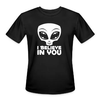 I Believe In You Alien In White - Men's Moisture Wicking Performance T-Shirt - black - Front - Jackson (183cm)