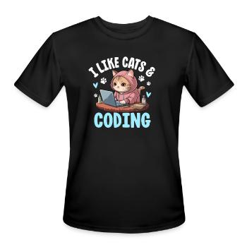 I Like Cats and Coding - Men's Moisture Wicking Performance T-Shirt - black - Front - Jackson (183cm)