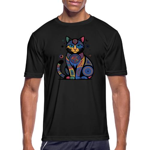Vibrant Geometric Cat Mandala - Men's Moisture Wicking Performance T-Shirt