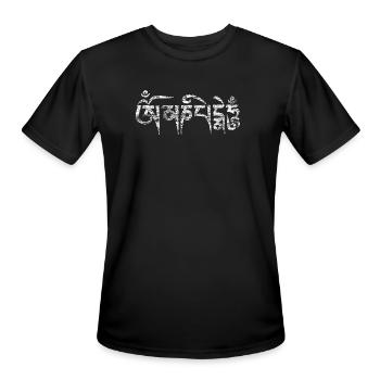 Om Man Padme Hum_Tibetan Script_worn look_vintage - Men's Moisture Wicking Performance T-Shirt - black - Front - Jackson (183cm)