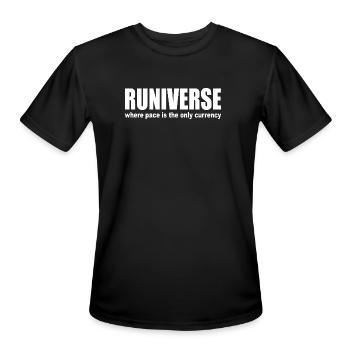 Runiverse Pace Is Currency Running is my Universe - Men's Moisture Wicking Performance T-Shirt - black - Front - Jackson (183cm)