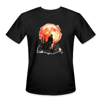 Howling Wolf Watercolor Illustration - Men's Moisture Wicking Performance T-Shirt - black - Front - Jackson (183cm)