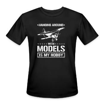Hanging Around With Models Airplane RC Flying - Men's Moisture Wicking Performance T-Shirt - black - Front - Jackson (183cm)