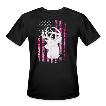 Deer Hunting Camo Pink Camouflage American Flag - Men's Moisture Wicking Performance T-Shirt - black - Front - Jackson (183cm)