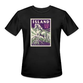 Vintage 1958 Icelandic Horse Postage Stamp Art - Men's Moisture Wicking Performance T-Shirt - black - Front - Jackson (183cm)