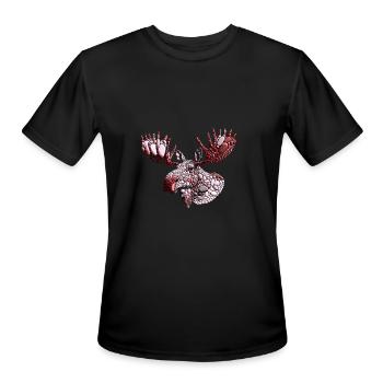 Crimson Antler Moose Pebble Art Illustration - Men's Moisture Wicking Performance T-Shirt - black - Front - Jackson (183cm)