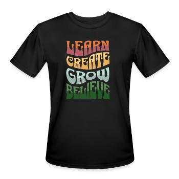 Learn Create Grow Believe Retro Warp Mantra - Men's Moisture Wicking Performance T-Shirt - black - Front - Jackson (183cm)