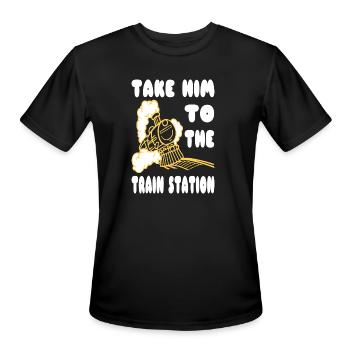 Railway Locomotive Model Railway Train - Men's Moisture Wicking Performance T-Shirt - black - Front - Jackson (183cm)