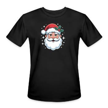 Santa Face with Holly Charm - Men's Moisture Wicking Performance T-Shirt - black - Front - Jackson (183cm)