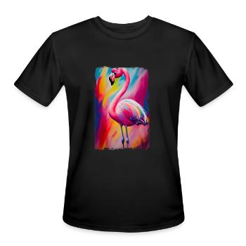 Colorful Cute Pink Flamingo Bird Art - Men's Moisture Wicking Performance T-Shirt - black - Front - Jackson (183cm)