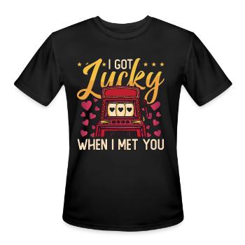 Slots Machine I Got Lucky When I Met Casino Slots - Men's Moisture Wicking Performance T-Shirt - black - Front - Jackson (183cm)