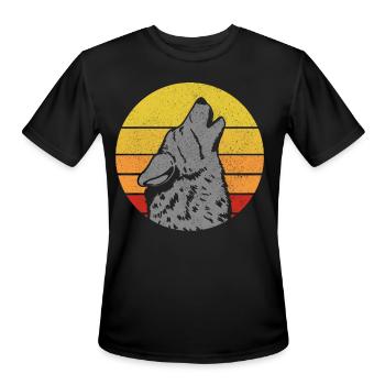 Wolf Howling Wolf Lover Vintage Gift - Men's Moisture Wicking Performance T-Shirt - black - Front - Jackson (183cm)