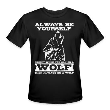 Wolf Howling Wolf Lover Gift - Men's Moisture Wicking Performance T-Shirt - black - Front - Jackson (183cm)